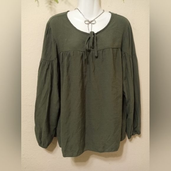 Nine West Green Tie Front 3/4 Sleeve Blouse - Picture 1 of 13